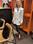 Classic Double Breasted , Graffiti B&W safety pin, embellished Jacket - Classic very light summer weight