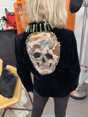 Luxury Punk Velvet Jacket - Apple Green Buttons & Cameo Sequin Skull