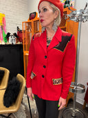 Red Crepe Jacket with Batik Scarf Accent - Punk the Sunday Country Estate