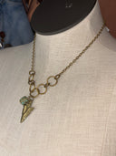 Necklace-Antique Brass Arrowhead w/ turquoise bead on short ab chain