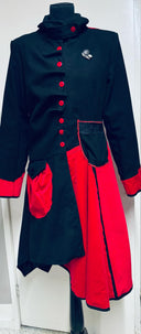 Smashing Asymmetrical Wool Red and Black Coat w/Gathered & Button Detail - UK 12/US 10