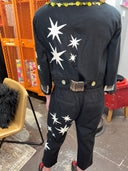 2 - Piece Linen Suit with Drawstring - Star & Safety Pin Embellished Street Style - Reckless Swagger