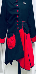Smashing Asymmetrical Wool Red and Black Coat w/Gathered & Button Detail - UK 12/US 10