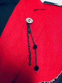 Smashing Asymmetrical Wool Red and Black Coat w/Gathered & Button Detail - UK 12/US 10