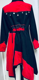 Smashing Asymmetrical Wool Red and Black Coat w/Gathered & Button Detail - UK 12/US 10