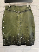 Painted & Pinned Punked Green Leather Skirt