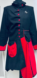 Smashing Asymmetrical Wool Red and Black Coat w/Gathered & Button Detail - UK 12/US 10