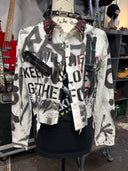 White Punk Shirt w/Tartan Collar & Embellishments
