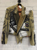 Khaki Black Pinned & Punked Cropped Blazer