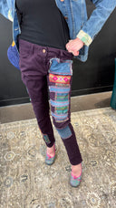 Burgundy Jeans - Premium Denim with India Patches