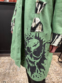 Green Skull Ikat Punk Jacket - B&W Sleeves & Contrast Bows