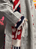 Distressed Grey Punk Coat - Red-Blue Fringe & Pink Lining
