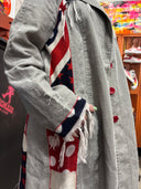 Distressed Grey Punk Coat - Red-Blue Fringe & Pink Lining