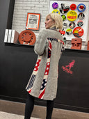 Distressed Grey Punk Coat - Red-Blue Fringe & Pink Lining