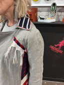 Distressed Grey Punk Coat - Red-Blue Fringe & Pink Lining