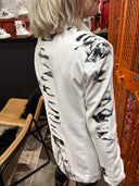 Classic Double Breasted , Graffiti B&W safety pin, embellished Jacket - Classic very light summer weight