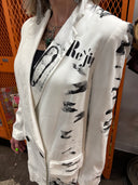 Classic Double Breasted , Graffiti B&W safety pin, embellished Jacket - Classic very light summer weight