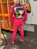Show stopping, rock star Pretty in Pink Psychedelic Furs Hot Pink Suit with original artwork stitched in and Album name accent, Isn't She and Talk Talk