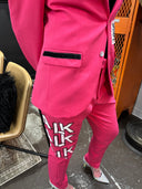 Show stopping, rock star Pretty in Pink Psychedelic Furs Hot Pink Suit with original artwork stitched in and Album name accent, Isn't She and Talk Talk