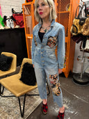 Stand out in this one of kind custom Paisley Stone Washed beautifully crafted Denim Jeans overall mechanic suit