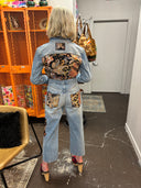Stand out in this one of kind custom Paisley Stone Washed beautifully crafted Denim Jeans overall mechanic suit