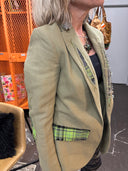 Unique customized punk safety pins and plaid - classic meets edgy blazer