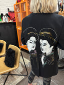 Oversized Boyfriend Tuxedo Jacket with two unique Japanese Geishas front and back