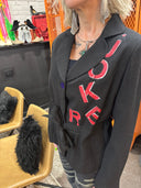 Fashion meets cinema , one of kind Joker inspired Linen crepe black belted jacket, feminine style juxtapose Joker icon