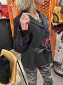 Fashion meets cinema , one of kind Joker inspired Linen crepe black belted jacket, feminine style juxtapose Joker icon