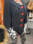 Classic meets punk with this Peter Pan collar Jacket, painted skulls sleeves and back, red accent and buttons