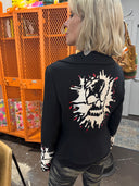 Classic meets punk with this Peter Pan collar Jacket, painted skulls sleeves and back, red accent and buttons