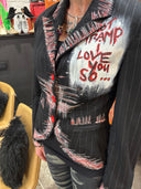 Rebel Fashion Deconstructed David Bowie Rebel Rebel embellished Jacket , Hot tramp stenciled, incredible stitching details, Rebel Rebel painted art on back