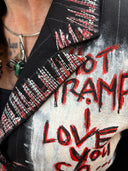 Rebel Fashion Deconstructed David Bowie Rebel Rebel embellished Jacket , Hot tramp stenciled, incredible stitching details, Rebel Rebel painted art on back