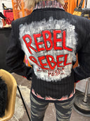 Rebel Fashion Deconstructed David Bowie Rebel Rebel embellished Jacket , Hot tramp stenciled, incredible stitching details, Rebel Rebel painted art on back