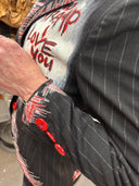 Rebel Fashion Deconstructed David Bowie Rebel Rebel embellished Jacket , Hot tramp stenciled, incredible stitching details, Rebel Rebel painted art on back