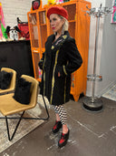 Pea Coat Painted Yellow White seams wrists details with centipede Punk Rock skull