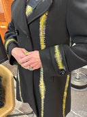 Pea Coat Painted Yellow White seams wrists details with centipede Punk Rock skull