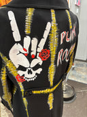 Pea Coat Painted Yellow White seams wrists details with centipede Punk Rock skull