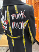 Pea Coat Painted Yellow White seams wrists details with centipede Punk Rock skull