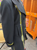 Pea Coat Painted Yellow White seams wrists details with centipede Punk Rock skull