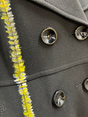 Pea Coat Painted Yellow White seams wrists details with centipede Punk Rock skull