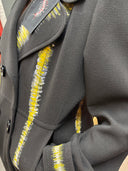 Pea Coat Painted Yellow White seams wrists details with centipede Punk Rock skull