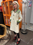 Vintage 60's era wide collar Matelasse coat with Green tartan highlights and custom buttons