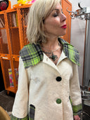 Vintage 60's era wide collar Matelasse coat with Green tartan highlights and custom buttons