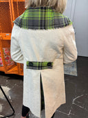 Vintage 60's era wide collar Matelasse coat with Green tartan highlights and custom buttons