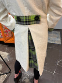 Vintage 60's era wide collar Matelasse coat with Green tartan highlights and custom buttons