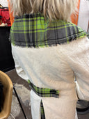 Vintage 60's era wide collar Matelasse coat with Green tartan highlights and custom buttons