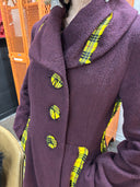 Embellished Betsey Johnson bright yellow tartan highlights custom matching buttons