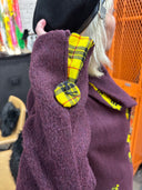 Embellished Betsey Johnson bright yellow tartan highlights custom matching buttons