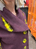 Embellished Betsey Johnson bright yellow tartan highlights custom matching buttons